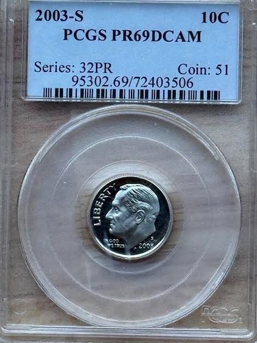 2003 10c dime pcgs pr69dcam - pcgs,